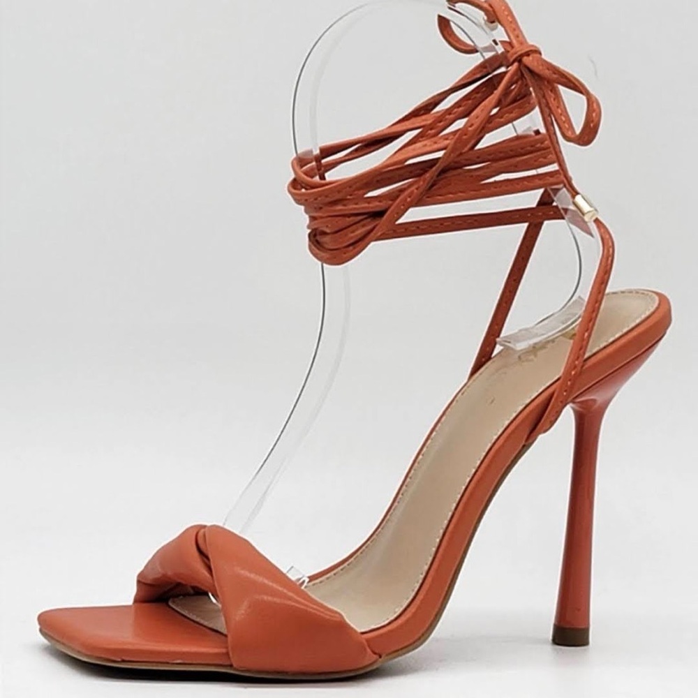 Vibrant Orange Stiletto Heels with Wrap-Around Straps